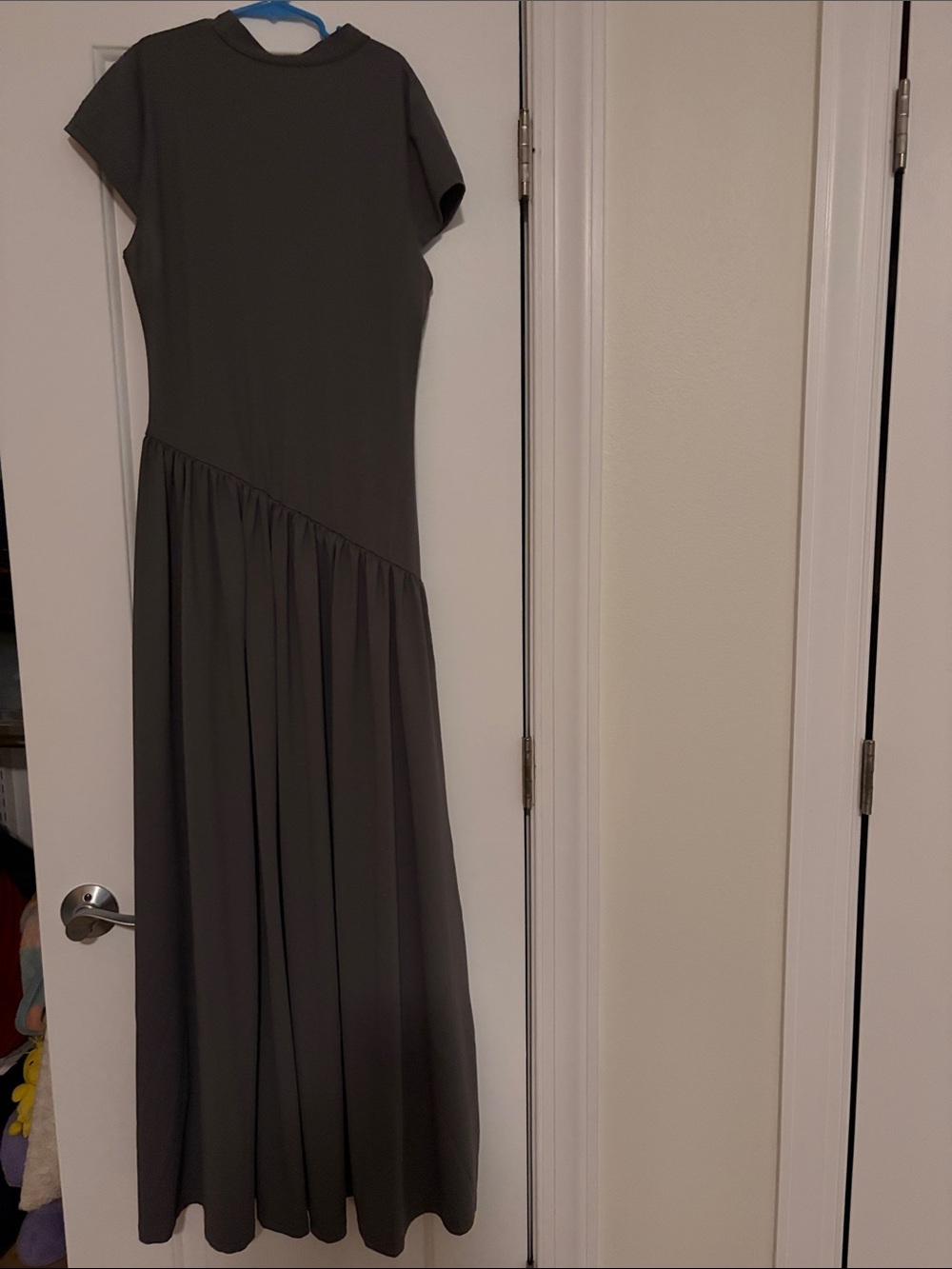 SHEIN Gray Cap-Sleeve Diagonal Pleat Maxi Dress